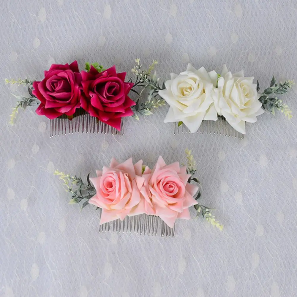 Tocado de seda doble romántico, peine de flores rosas, accesorios de boda, horquilla nupcial, pinza para el cabello