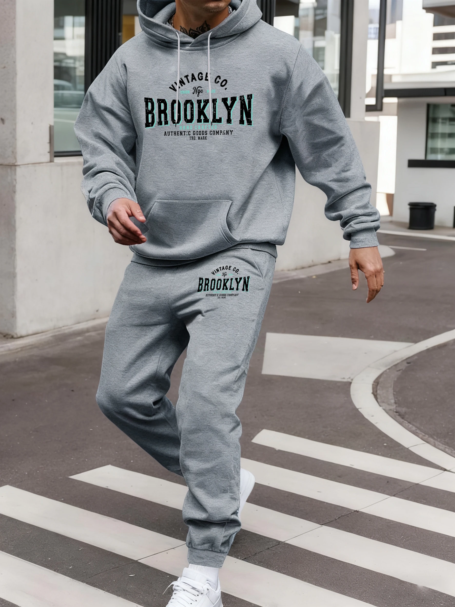 Brooklyn New York City Personality Prints Man Jogging Hoodie Set Fleece Comfy Pullover Casual Classic Pants Sport Sweatpants