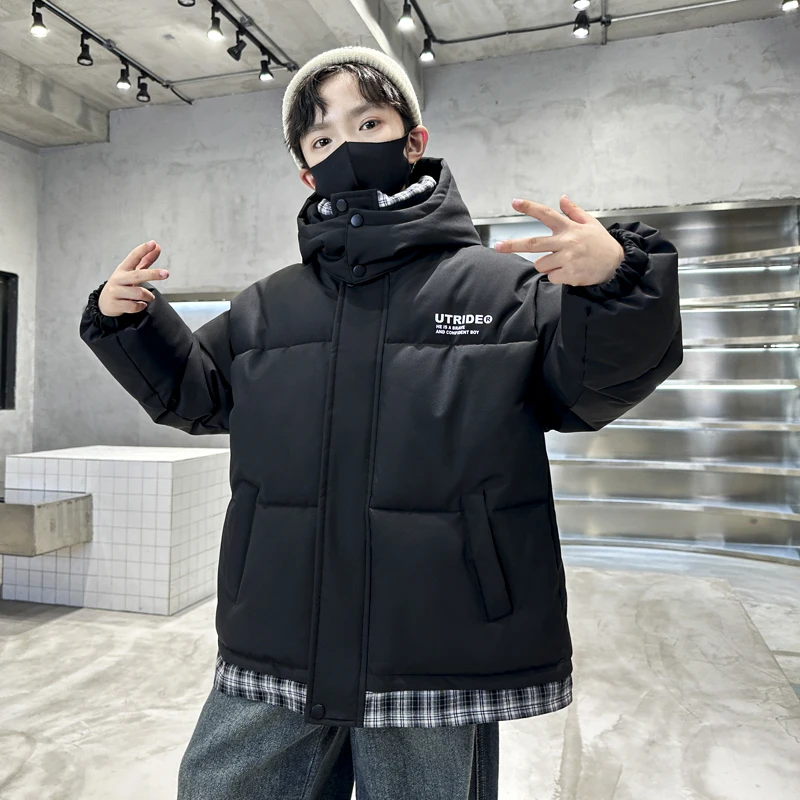 سترة بسيطة وسميكة مبطنة بالقطن دافئة جديدة عالية الجودة للأولاد من عمر 4 إلى 15 عامًا #3