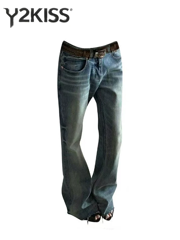 Women's Baggy Flare Jean Bootcut Jeans American Retro Denim Pants Y2K Japanese Harajuku Tide Designer Long Trousers Cleanfit