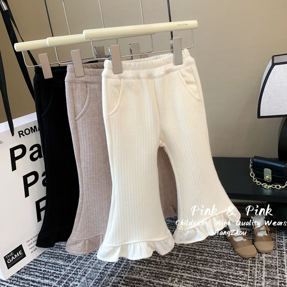 everything with foreign lace one velvet solid color plus velvet flare pants 2025 winter new girl Korean version