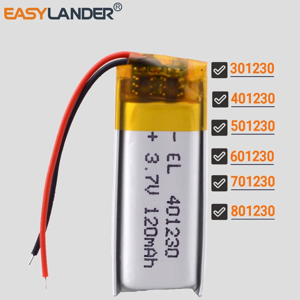 501230 3.7V 160mAh Rechargeable Lithium Li-ion Polymer Battery 301230 401230 601230 701230 801230