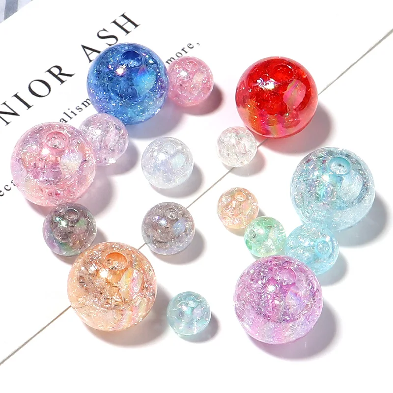 10pcs Acrylic Crackle Round Bead Mixed Color Loose Spacer Beads for Jewelry Making DIY Bracelet Necklace Accessories Materials