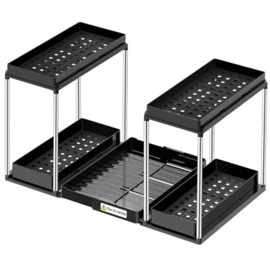 

NIUXX Expandable Under Sink Organizer: 2 Tier Under Cabinet Organizer - Double Pull Out Shelf Under Sink Storage for Kitchen -