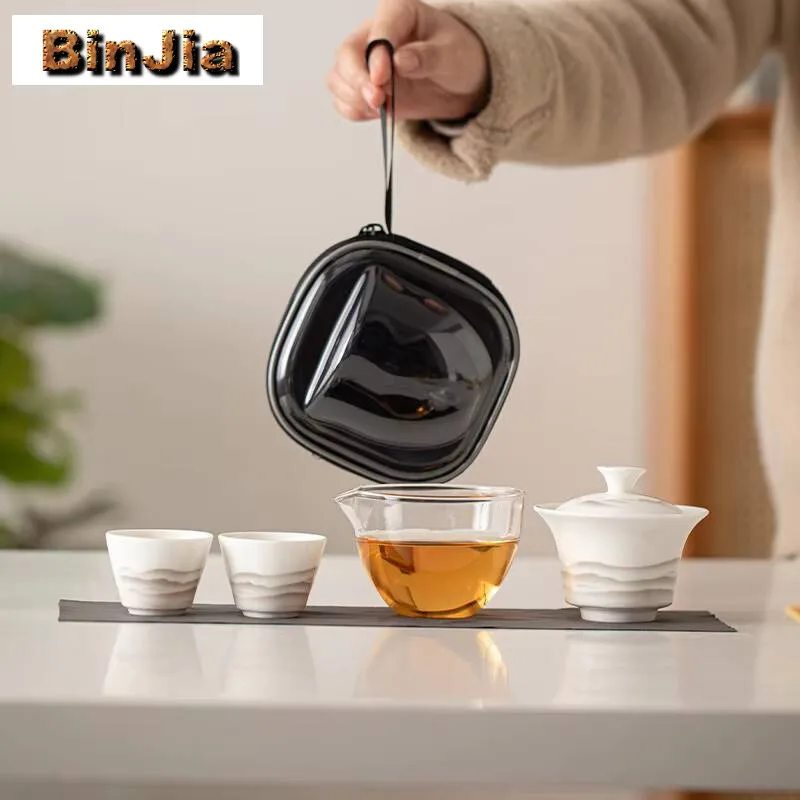 

Фарфоровые чернила с овечьим жиром, нефритовые, расстоящие горы, чайный сервиз, комплект в стиле ретро, 1 горшок, 2 чашки, портативная сумка-тоут, чайная посуда, аксессуары, подарок