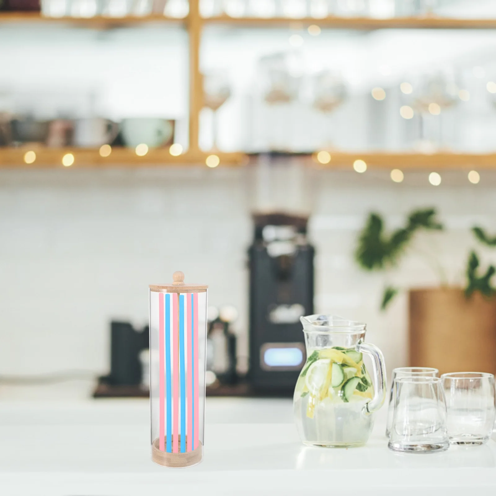 

Wooden Straw Holder Transparent Organizer With Wood Lid Space-Saving Straws Storage Box Clear Container For Kitchen Cabinet