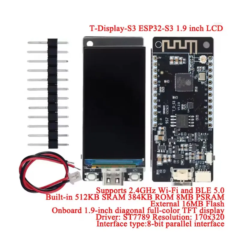 T-Display ESP32-S3 1.9 inch ST7789 LCD Display Development Board WIFI Bluetooth-Compatibl 5.0 Wireless Module 170*320 Resolution