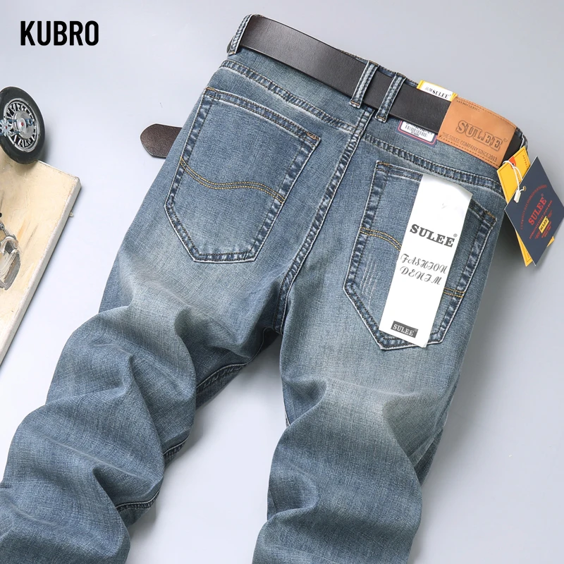 KUBRO 2025 New Spring Fashion Men's Jeans Business Casual Stretch Straight Denim Trousers Classic All Match Male Brand Clothing