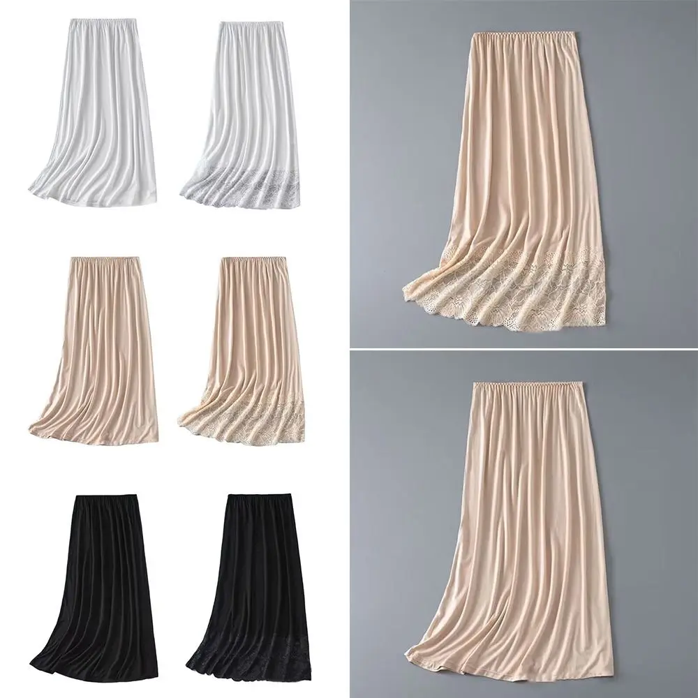 

Тонкая шелковая модальная женская полуюбка с кружевом, защита от просвечивания, высокая талия, эластичная, не просвечивает