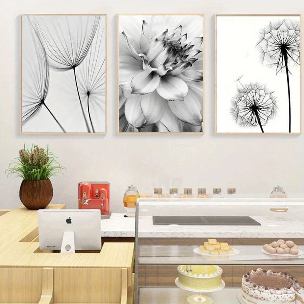 2D Flat, 2D Flat, 2D Flat 3pcs Unframed KXHHYB Dandelion Three-Part Premium Poster Set Aesthetic Flower Living Room Bedroom W
