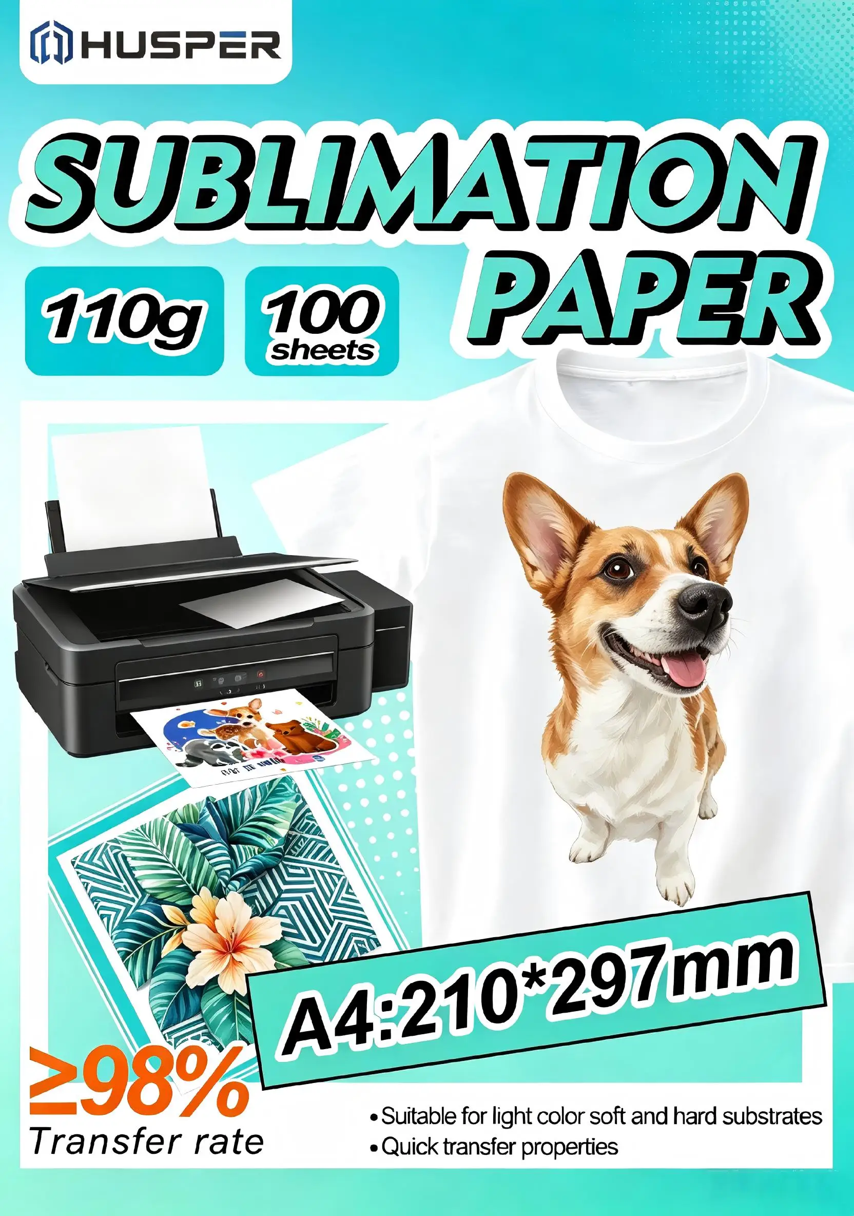 100 Sheets A4 Sublimation Paper Works with Inkjet Printers and Sublimation Ink 8.3x11.7 Inch