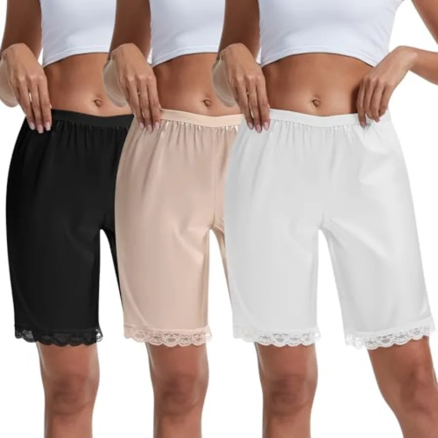 

Chicingyou 3 Pack Slip Shorts for Women Under Dress Pettipants Lace Trim Slips Culotte Anti Chafing Summer Split Skirt