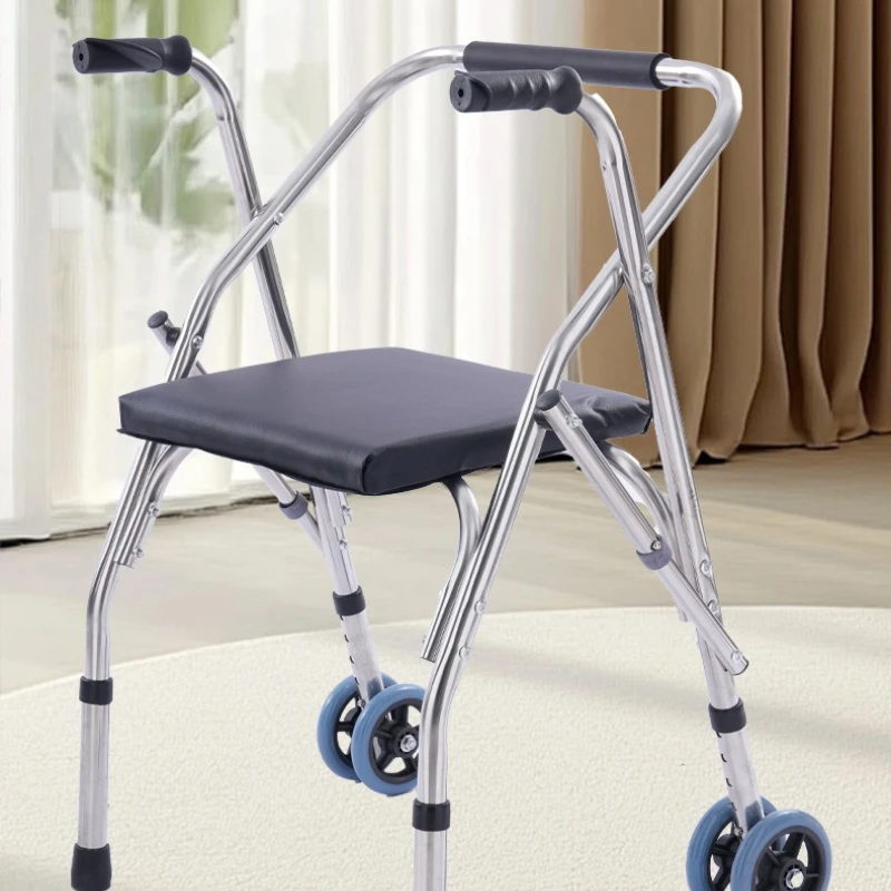 

Stainless steel for the elderly aid trolley with wheel with seat can be pushed and sat
