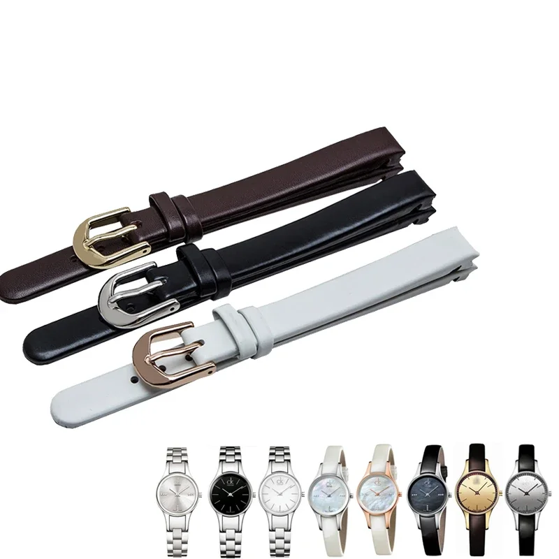 For CK Accessorie Bright Matte Leather K43231/K43232/K43236 Special 10mm Needle Buckle Anti-Allergy with Tool Watchband