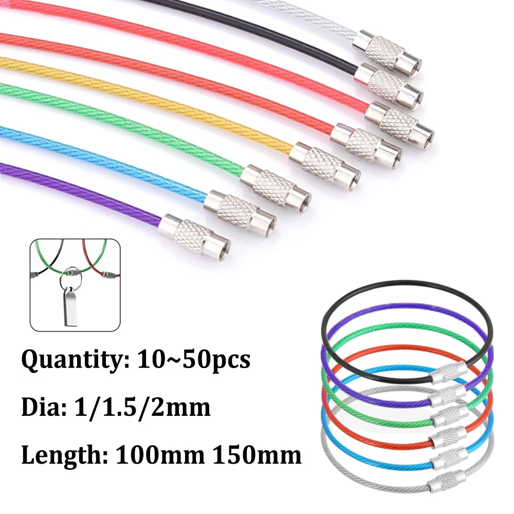 10 pcs Multi Color Stainless Wire Keychain Diameter of the Wire 1mm,1.5mm,2mm Stainless Steel Key Rings Loop Colored Keychain