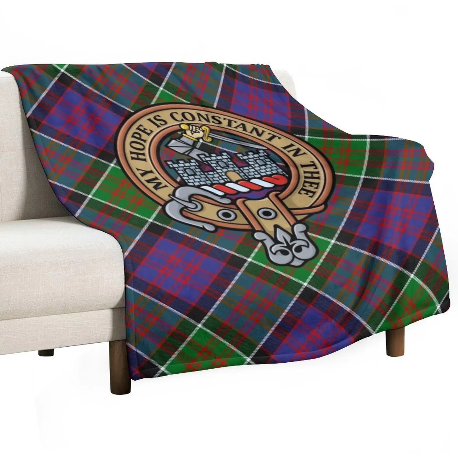 

Clan MacDonald of Clanranald Crest over Tartan Throw Blanket Stylish Decor Blanket Gift for Friends Roommate