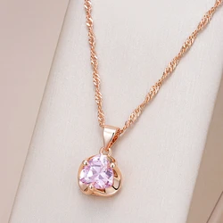 Kinel Hot Romantic Pink Natural Zircon Necklace For Women 585 Rose Gold Luxury Couple Gift Simple Pendant Daily Fine Jewelry