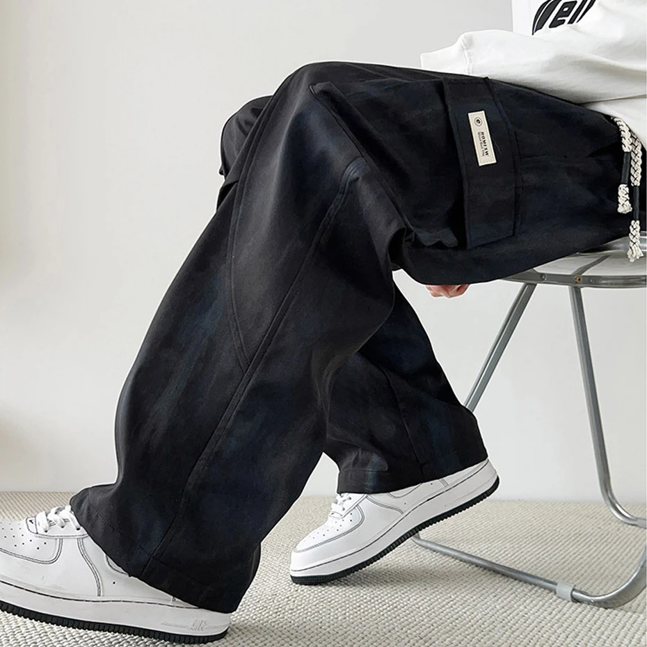 Tie-dye Straight Pants Men 8XL Plus Size Cargo Pants Male Fashion Casual Stretch Waist Trousers Big Size 8XL