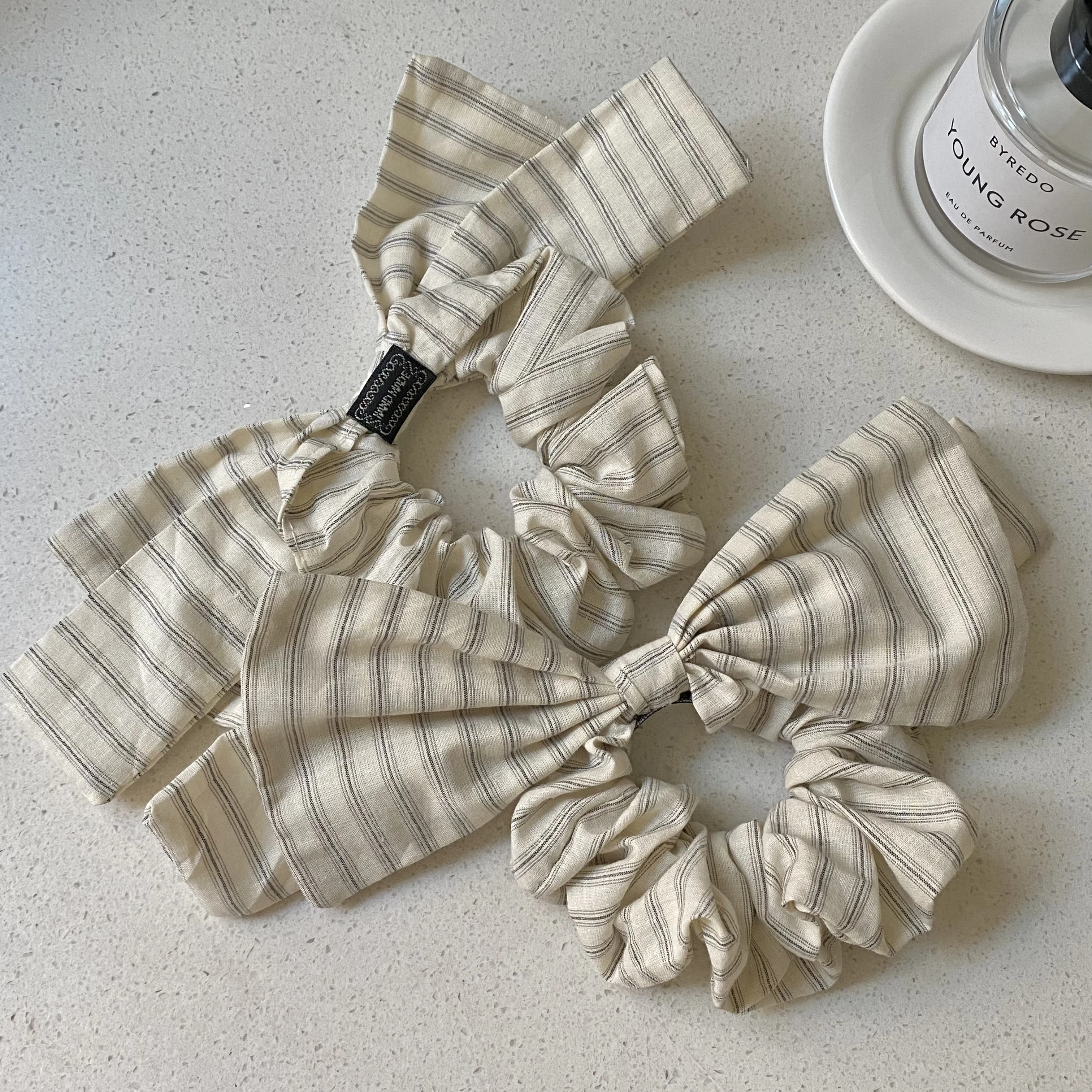 1 шт., мягкая резинка для волос в бежевую полоску с бантом в корейском стиле — модная минималистичная повседневная резинка для волос для низкого хвоста и ухода