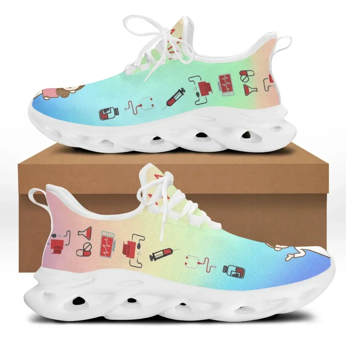 Brand Design Women Medical Print Nursing Shoes Soft Sport Sneaker Outdoor Casual Lace-up Athletic Shoes envío gratis view 4