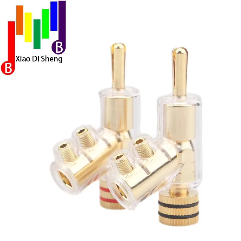 4pcs Hi-end  Brass Copper Plated Gold or Rhodium Gun-type Audio Video Speaker Adapter 6mm banana connector Audio Plug Jack