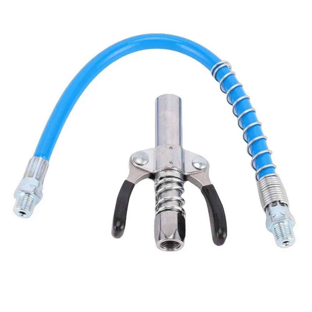 Galvanized Alloy Steel Grease Gun Coupler 12000 PSI 1/8in NPT Grease Gun Nozzle Tips 30cm Spring Tube Universal