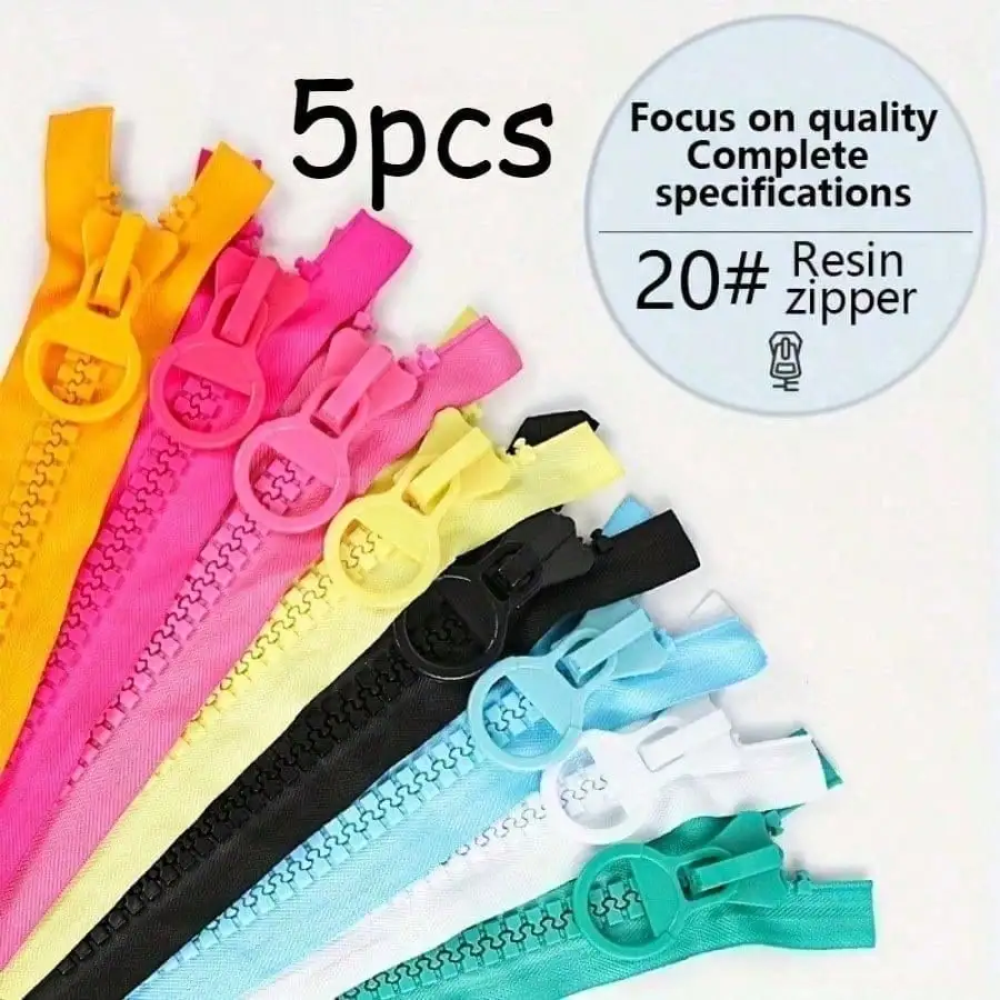 

5Pcs 20# Colorful Big Teeth Resin Zippers for Pencil Cases Cosmetic Bags DIY Sewing Supplies