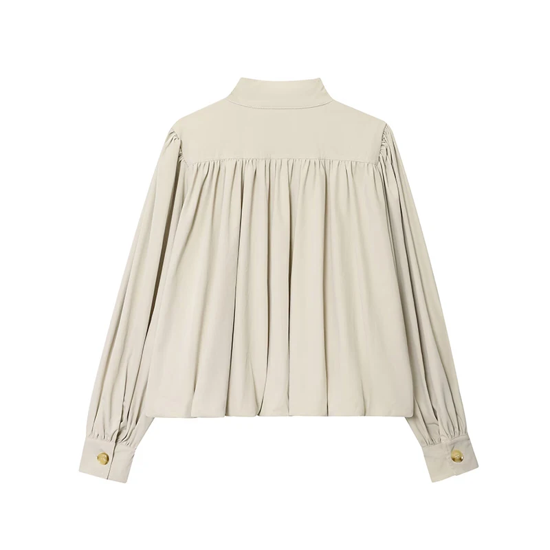 YENKYE nouvelle mode col montant plissé veste courte pour les femmes manches bouffantes Streetwear manteau Chic dame vêtements d'extérieur d'automne