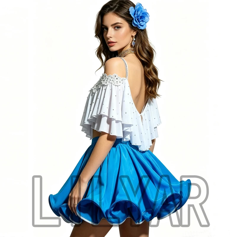 Sparkling Diamond Adult Daughter Child Custom Large Skirt Fishbone Latin Dance Competition Costume Performance Dance Skirt Gradi
