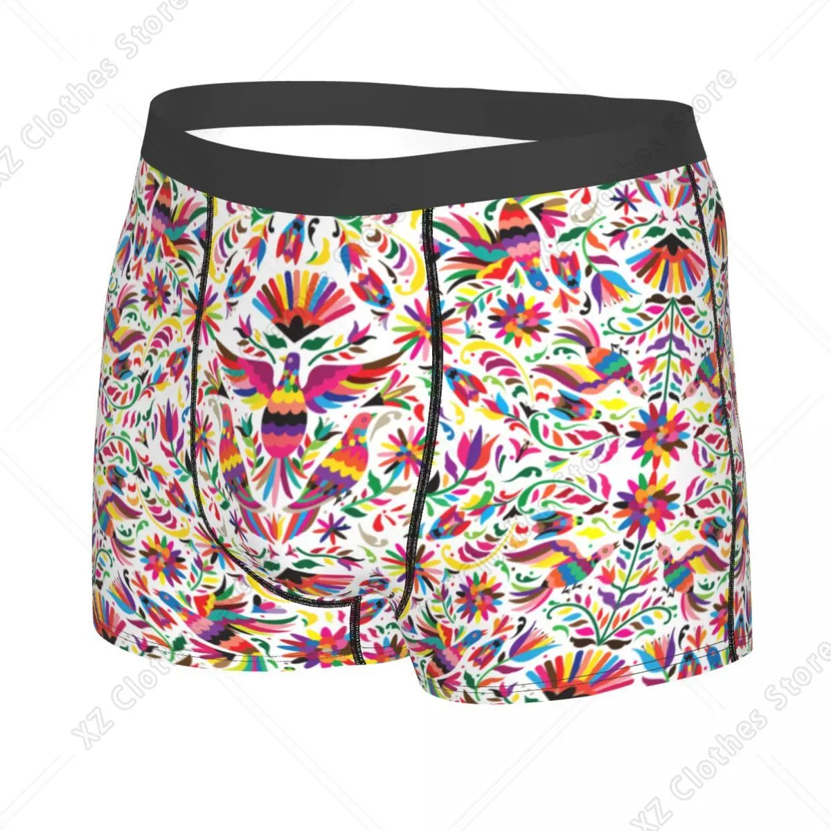 Custom Fashion Otomi Birds Mexican Flowers Pattern Boxers Shorts Panties Men's Underpants Breathable Briefs Underwear