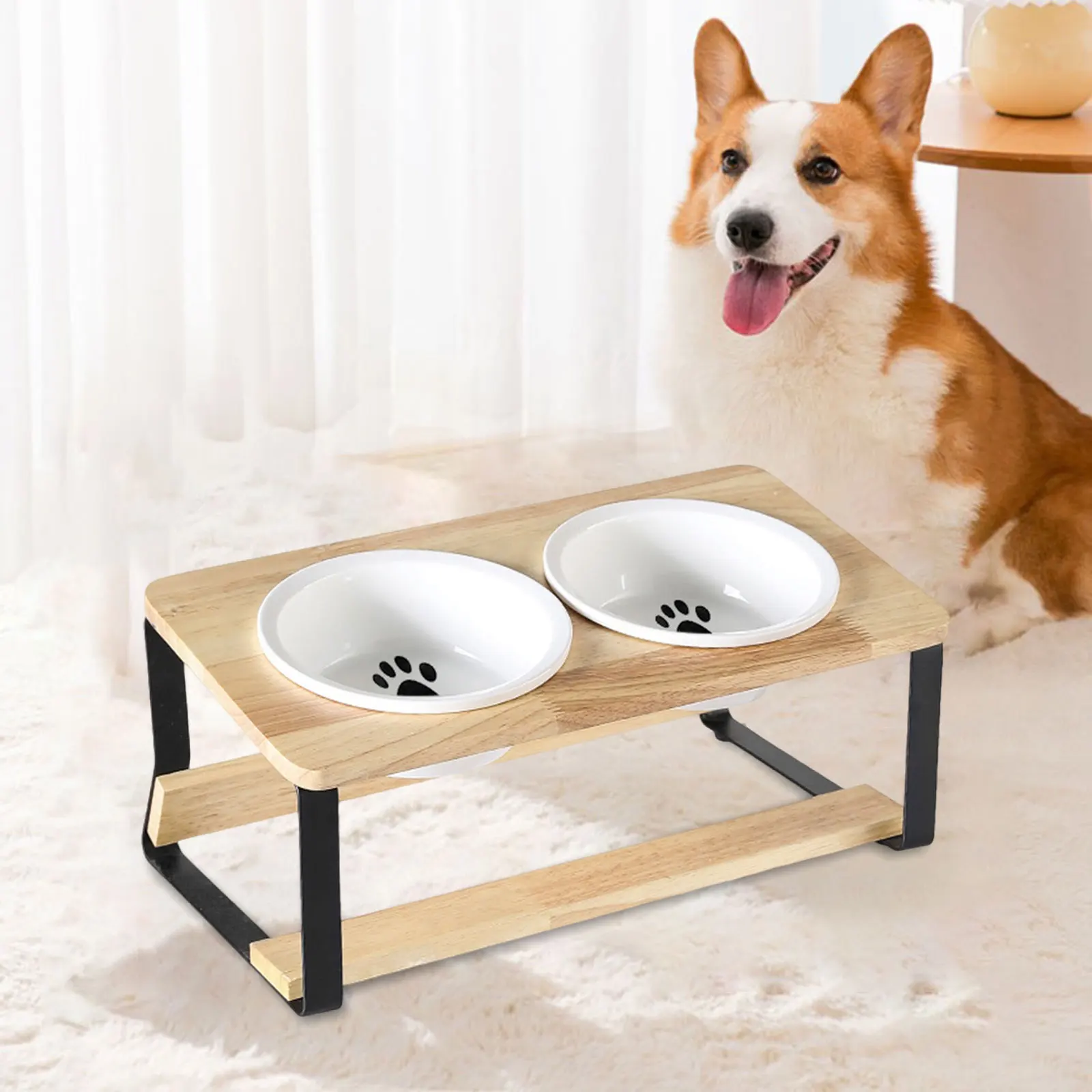 Elevated Pet Bowls Raised Cat Feeder Lightweight Kitty Dishes with Bamboo Stand Cat Feeding Bowls for Small Dogs and Cats