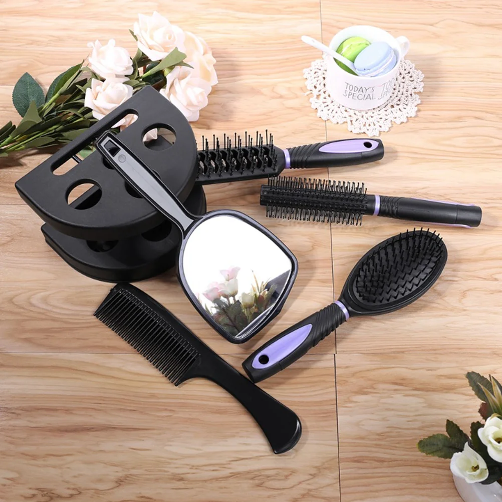 

5pcs Hair Comb Mirror Set Purple Anti-Static Detangling Curls Styling Tools Portable Compact Travel Essential Durable