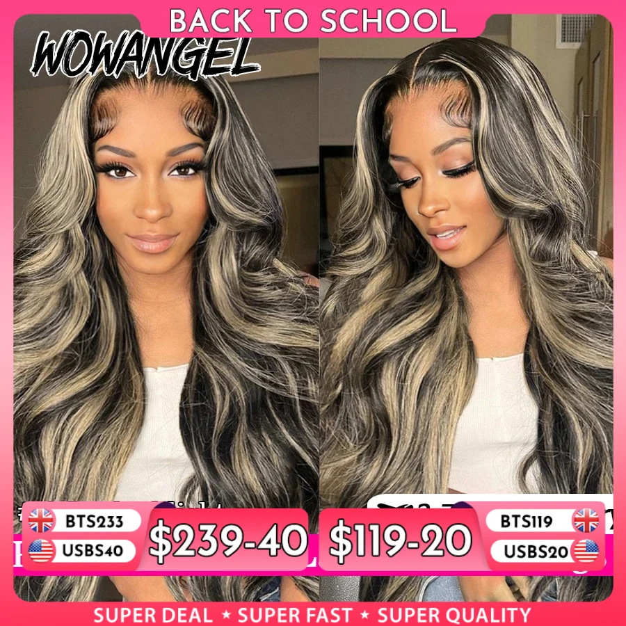 Wow Angel vor geschnittene 5x5 HD Spitze Verschluss Perücken Körper Welle Highlight Honig blonde leimlose Perücken bereit, Echthaar Perücken zu tragen
