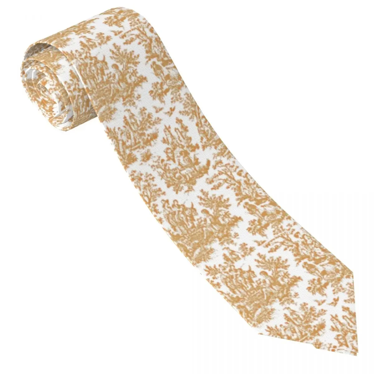 Custom Toile De Jouy Tie Men Printed Necktie French Motif Light Brown And White Four Seasons Tie Necktie For Birthday Gift