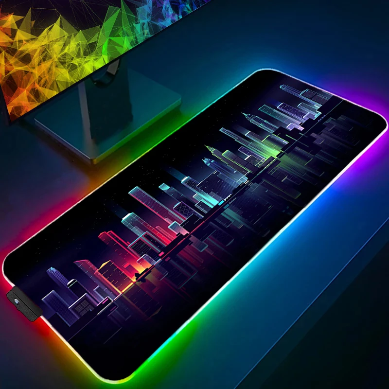 

Mouse Pad Anime Gaming Accessories Carpet Gamer RGB PC Computer Keyboard Pad LED Extended Desktop Mat Neon Night City Mousepad