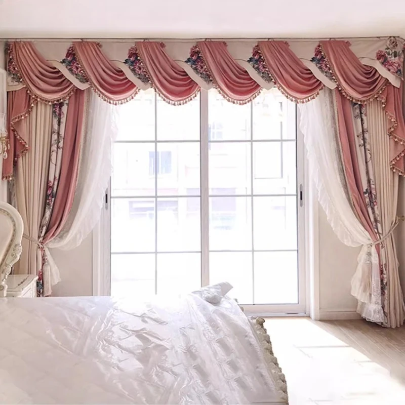 Light Luxury High-end Velvet Curtains for Living Room Bedroom European-style Pink American Villa Luxury Romantic Princess Style