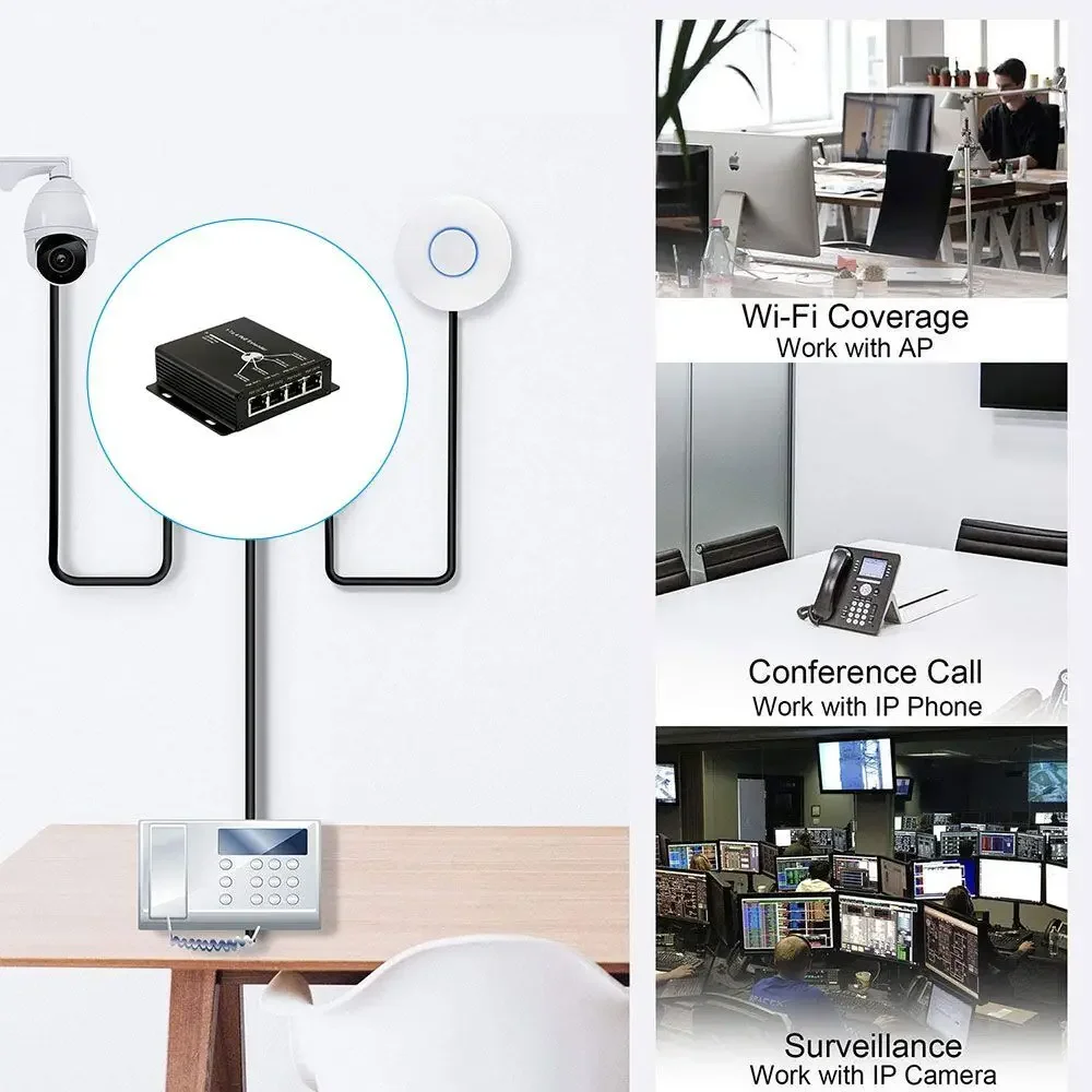 PEGATISAN Mini POE Extender 10/100M 4 Ports 25.5W Extend 120 Meters IEEE802.3af POE Network Devices Plug-and-Play