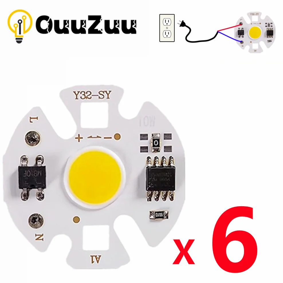 

LED 6Pcs COB Chip Lampada Smart IC 3W 5W 7W 9W 220V Y32 For DIY LED Light Bulb Downlight Spotlight Need Not Lighting Transformer