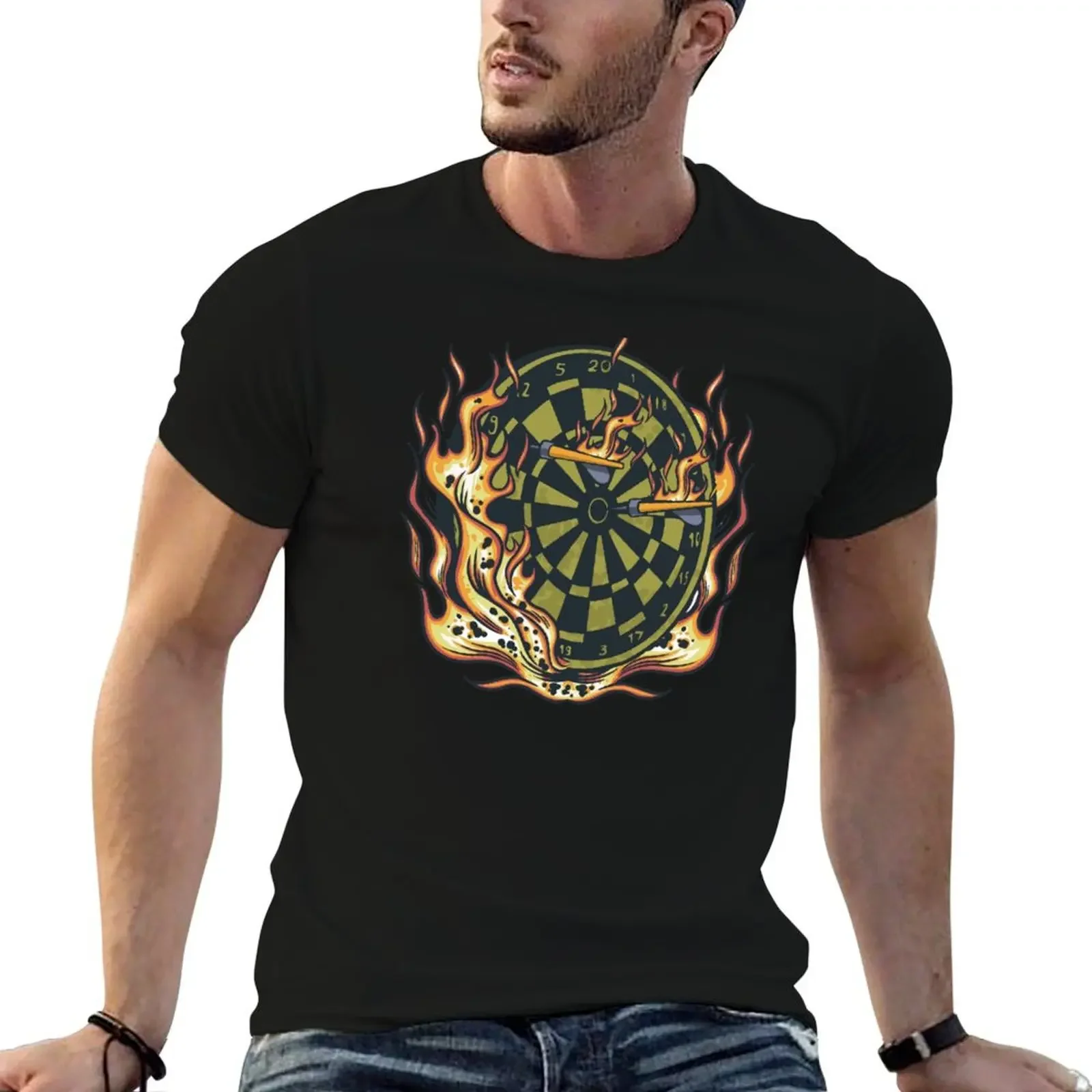 Flaming Darts on Dart Board T-Shirt plain customs summer tops mens t shirts