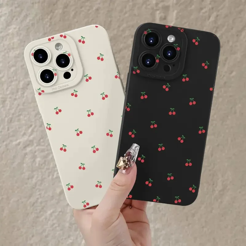 Funda bonita Ins Cherry para iPhone 13 16 14 15 12 11 Pro Max X XR XS 7 8 15 16 SE 2020, fundas suaves de silicona TPU a prueba de golpes