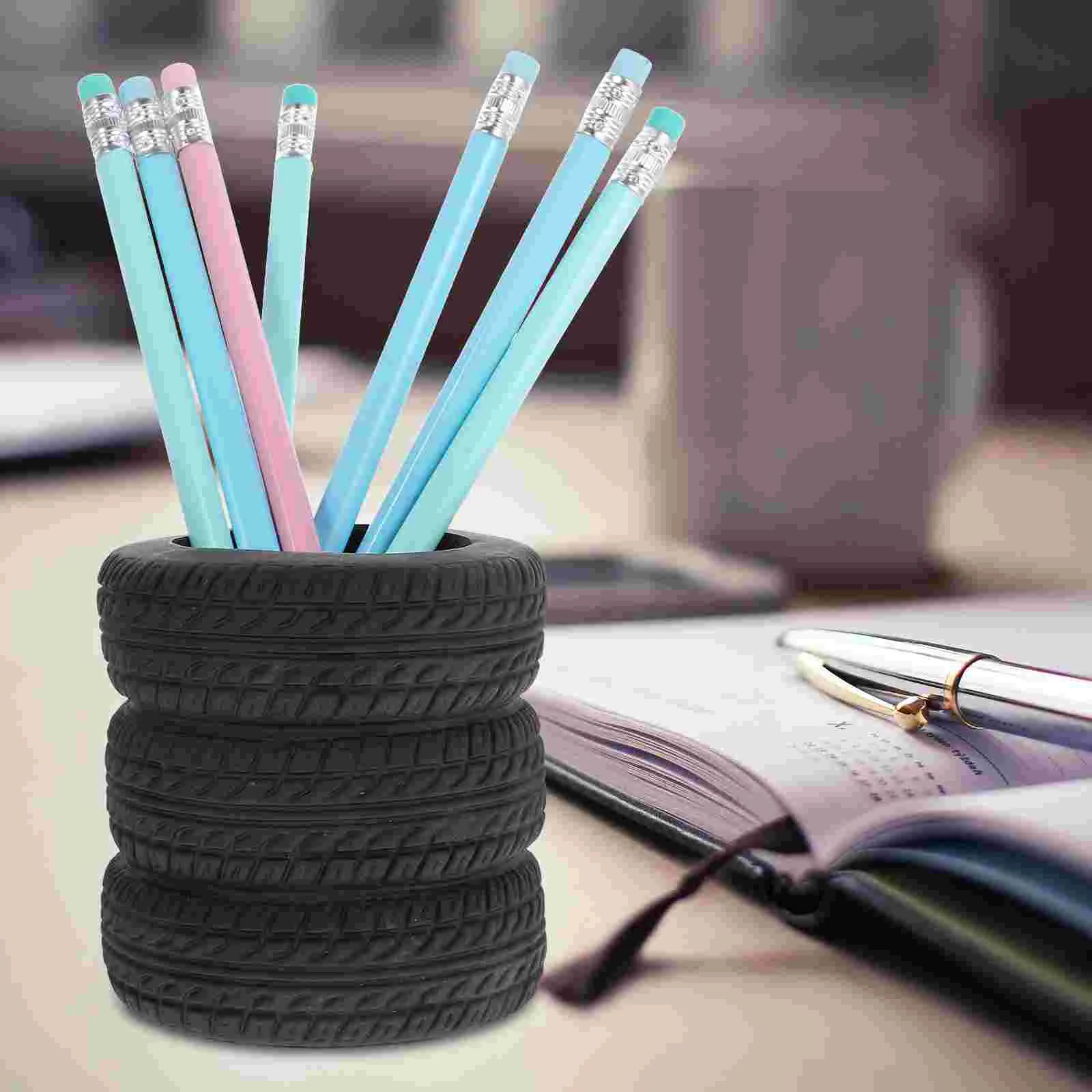 Tire Shaped Nice Holder Car Tire Pencil Holder Black Stack Stationery Accessories Desk Kids School Office Decor Christmas