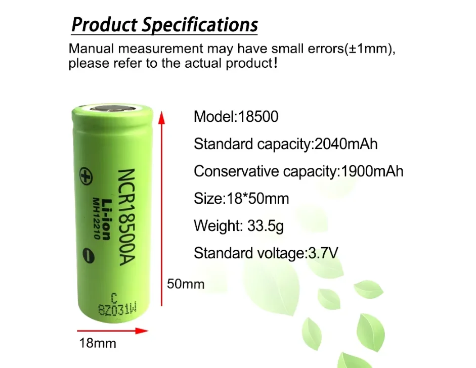 High Quality 18500A 3.7V NCR 18500 2040mAh Original Battery for 3.6V Toy Flashlight