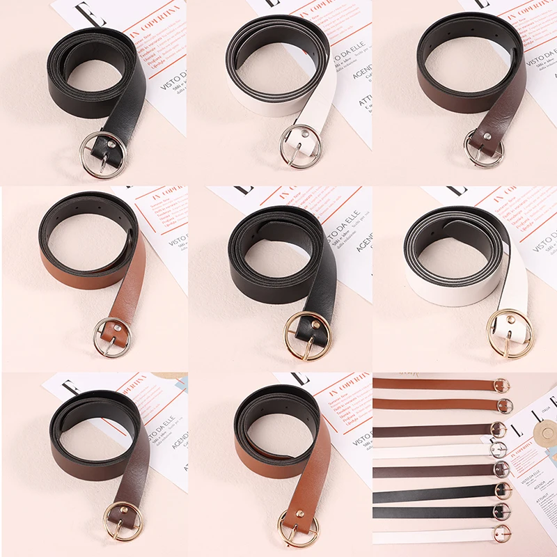 1Pc 100CM Leather Belt Fashion Waist Belts Metal Circle Buckle Waistband Pants Decorative Belt Women Clothing Accesories