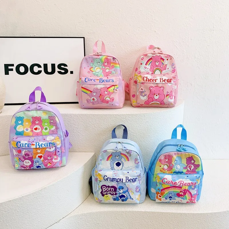 New Cartoon Animation Care Bears Children's Backpack Cute Fashion Zipper Schoolbag Kawaii Kindergarten Knapsack Storage Bag