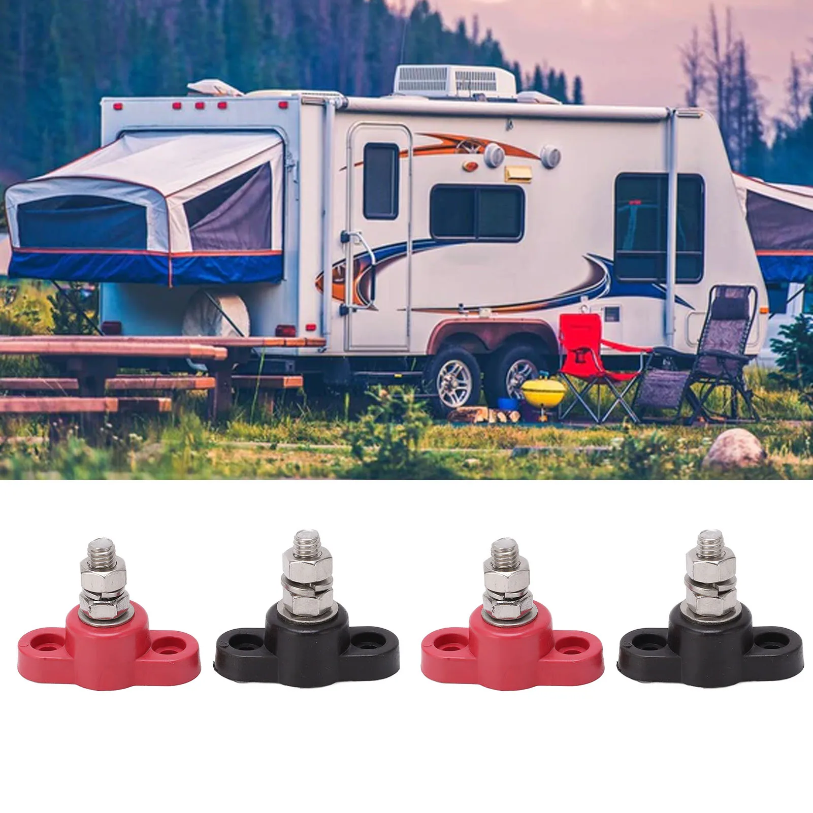 Bloco terminal de distribuição de energia, 4 unidades, blocos terminais de bateria 12v 24v seguro vermelho preto power stud bloco de junção de bateria post