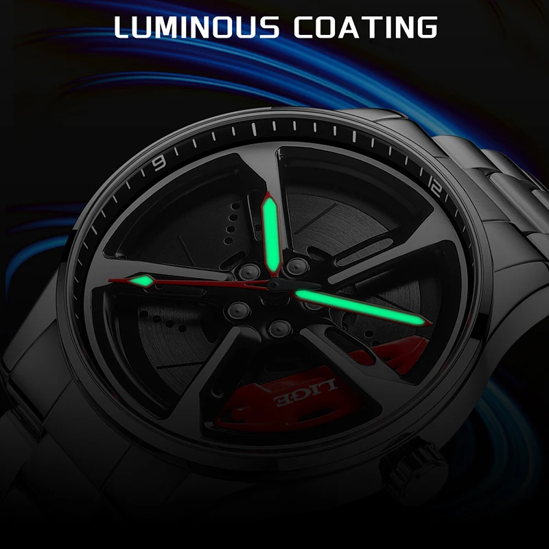 LIGE Creative Wheel Design Watch Men Fashion Sport Car Rim Waterproof Watches For Men Top Brand Luxury Luminous Quartz Men Watch