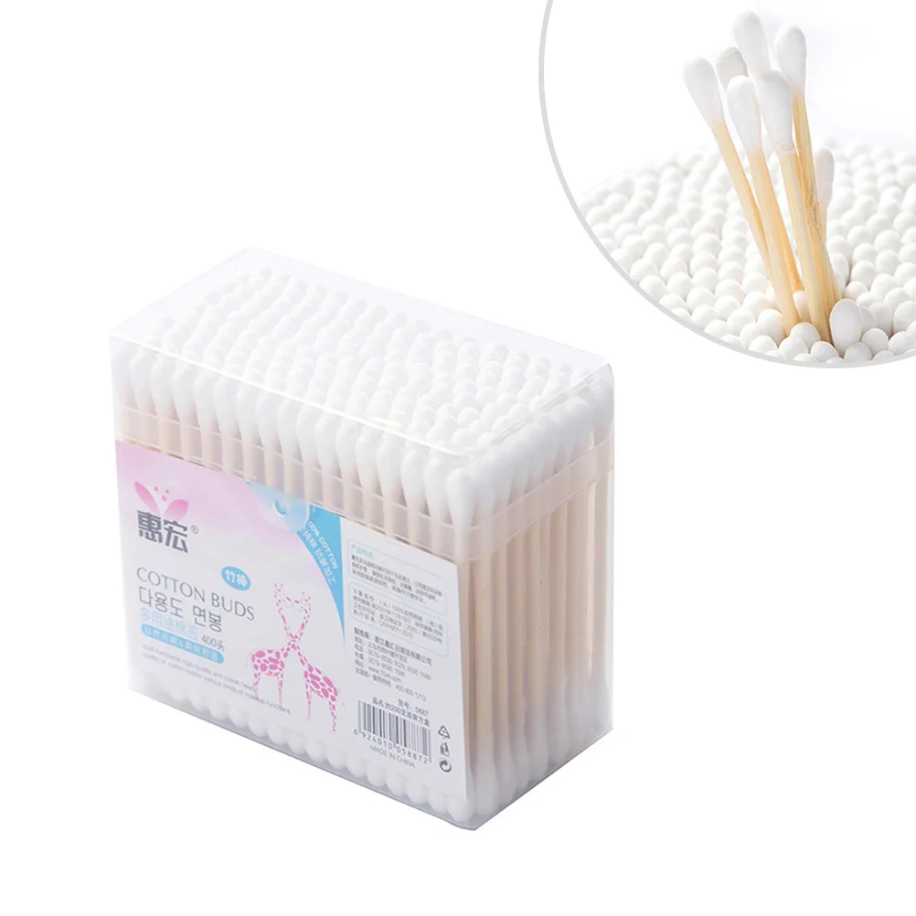 200 Pcs Non-fluorescent Cotton Swabs Disposable Sticks Non-irritating Bamboo Wooden Multifunction Makeup Tool