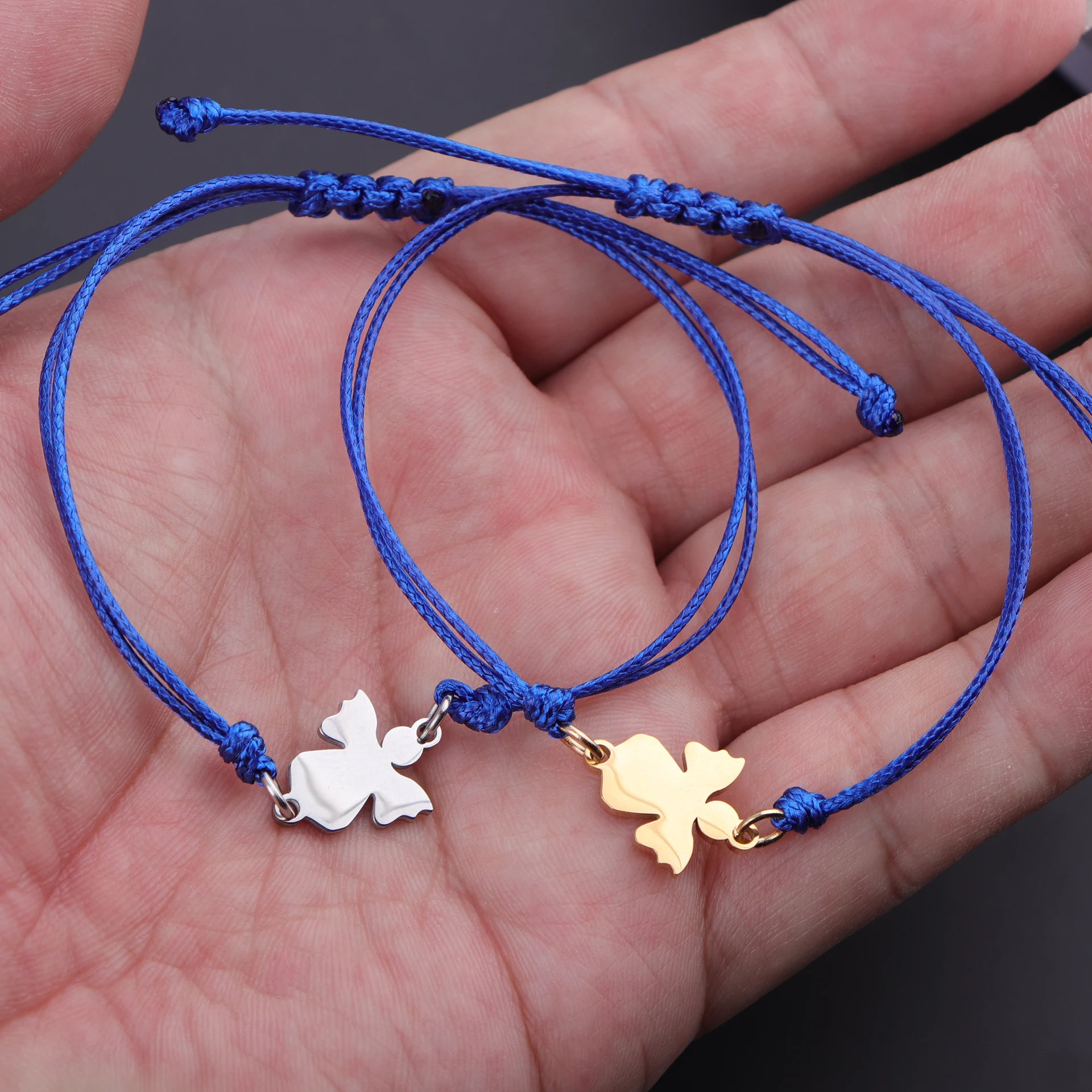 5pcs/lot Stainless Steel Angel Charm Bracelet Wax Thread Braided Adjustable Slider Bracelet For Women Jewelry Gift