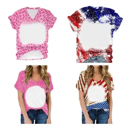 Sexy Tshirts Women Summer V-Neck Tee Tops Polyester Casual Lady's Clothes Sublimation Blanks for Logo Image Printed