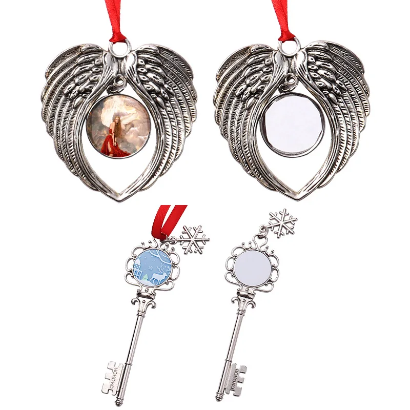 

20pcs/Lot Sublimation Blanks Metal Christmas Wing Key Ornaments For Custom Home Christmas Tree Decoration